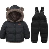 Ensemble de vêtements d'hiver pour enfants, manteaux en molleton d'agneau + pantalons en duvet, 2 pièces, pour garçons et filles, épais, chauds et décontractés, à capuche, tenues 1