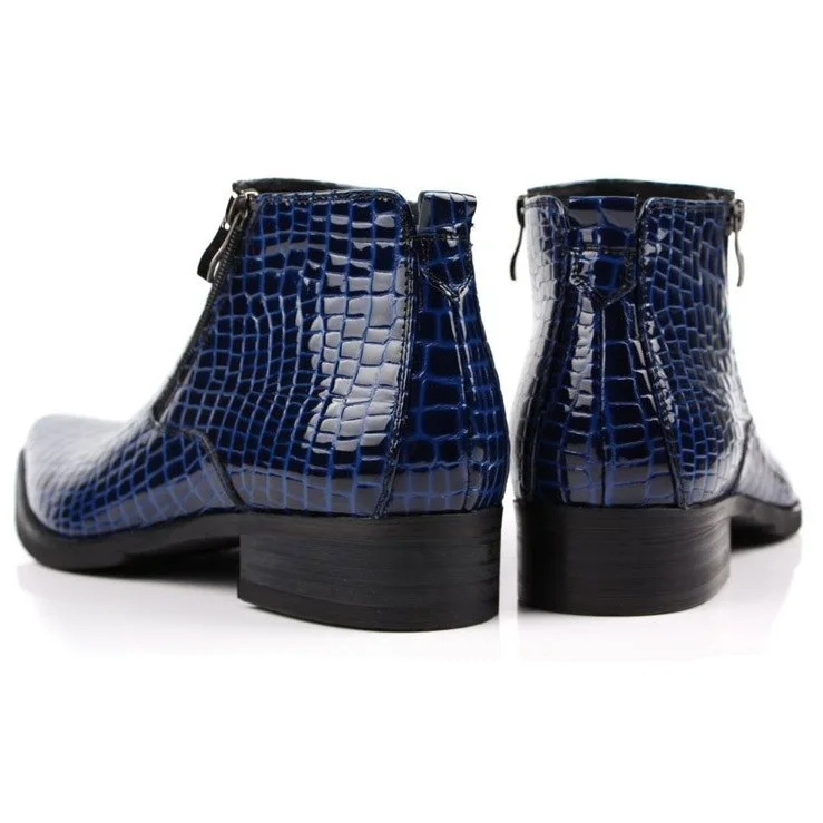 Large size EUR46 fashion black brow tan blue mens ankle boots dress shoes genuine leather pointed toe man business shoes