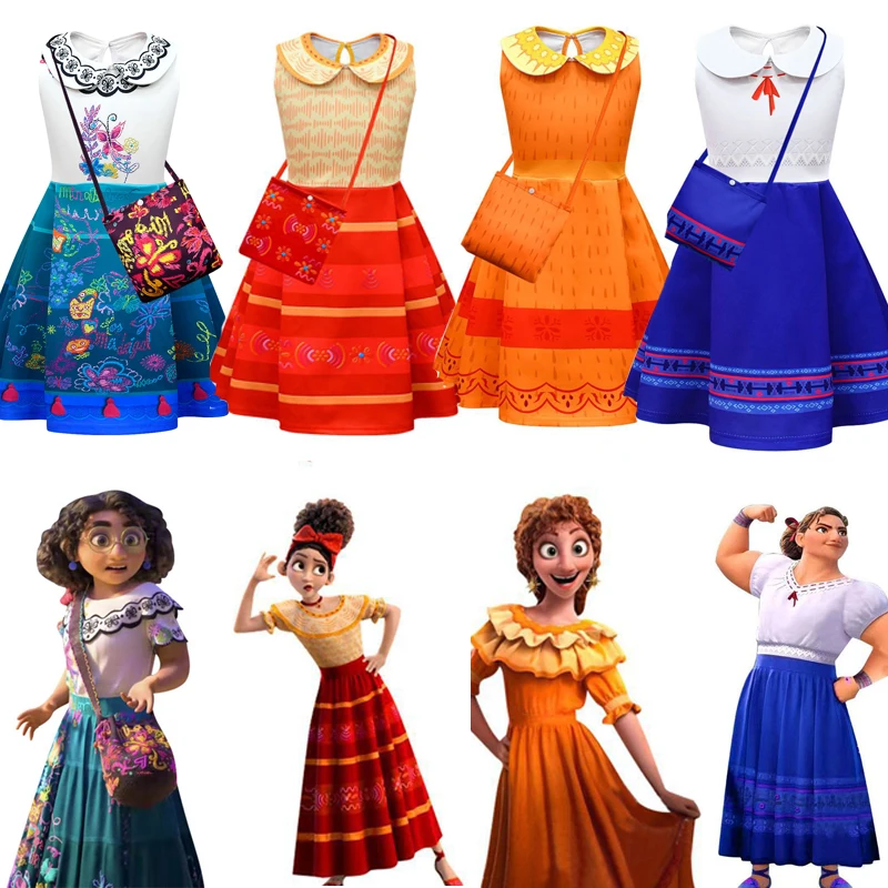2022 New Kids Summer Dresses Girls Disney Encanto Isabela Sleeveless Princess Dress Girls Cosplay Kids Carnival Christmas Dress