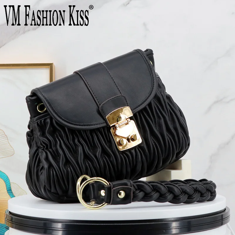 

European American Women's Pleated Designer Handbags High Quality PU Leather Ladies Shoulder Messenger Bag Diamond Tote Flap Bag