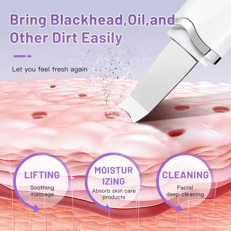 Ultrasonic Skin Scrubber Deep Cleaning Peeling Blackhead Remover Facial Shovel Cleanser Lifting Ultrasonic Ion Ance Pore Cleaner