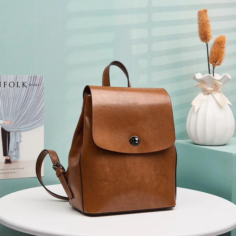 Genuine Leather Women Backpack Large Capacity Fashion Girls Back to School Bag High Quality Cowhide Female Laptop Backpacks 2