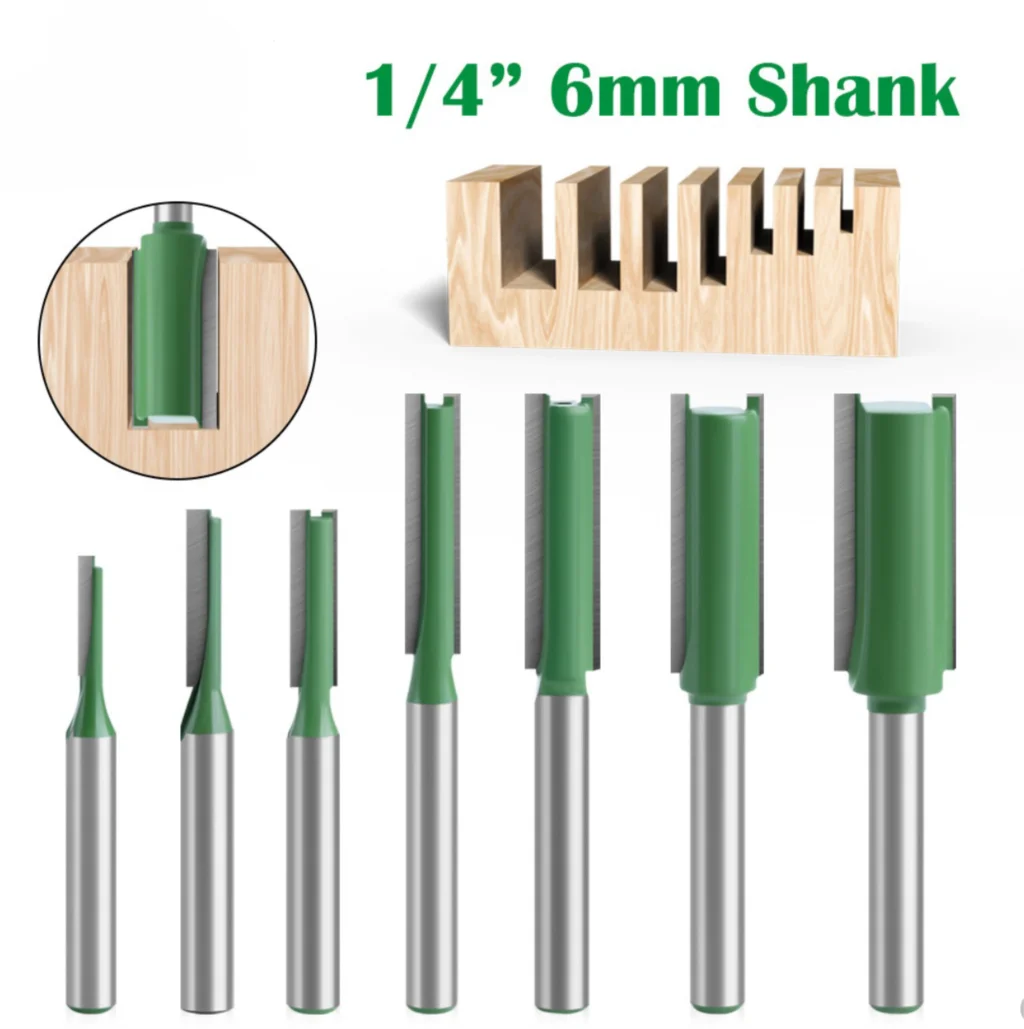 

1pc 6.35mm Shank Straight Bit Tungsten Carbide Single Double Flute Router Bit Wood Milling Cutter For Woodwork Tool