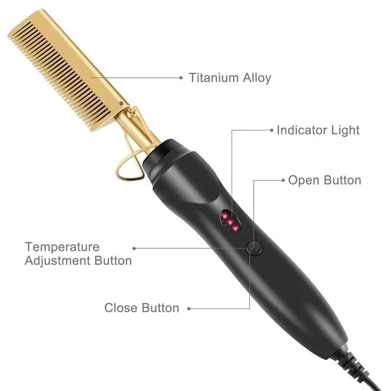 UNTIOR Dry And Wet Straight Hair Curling Copper Comb Bangs Straight Hair Electric Heating Curling Comb Hair Comb 3