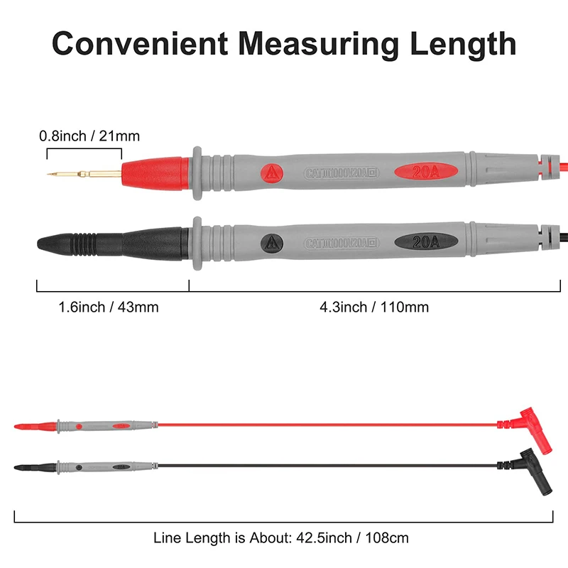 2PCS 20A/1000V Digital Multimeter Test Leads Probe Silicone Cable To 2mm Interface Test Clamp Universal Test Cable 2