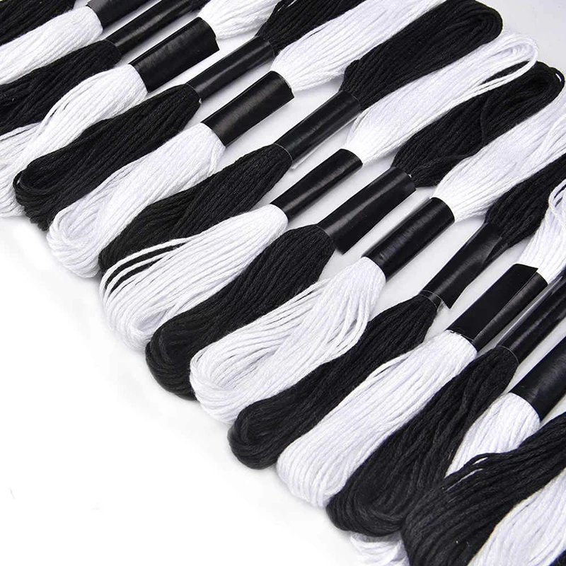 Embroidery Thread Cross Stitch Embroidery Thread for DIY Homemade Craft Sewing Accessories 12 White+12 Black Embroidery Floss