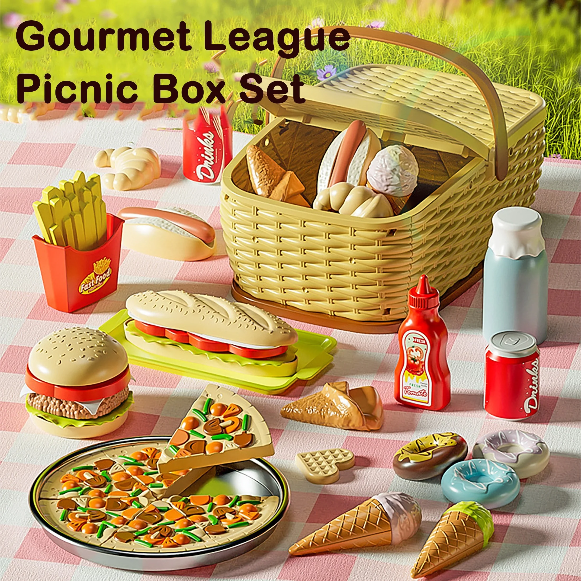 Simulation Kitchen Fruit, Camping Portable Picnic Basket Play House Toy, kids kitchen , for girls kitchen set  supermarket 2