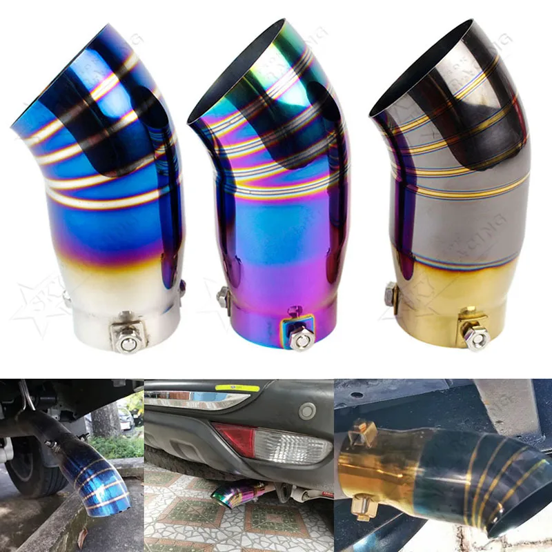 64mm Exhaust Pipe Tip 2.5inch Stainless Steel Chrome Rainbow Black Gold Burnt Blue Muffler Tail Throat 2.5 Inch JDM Universal exhaust assembly