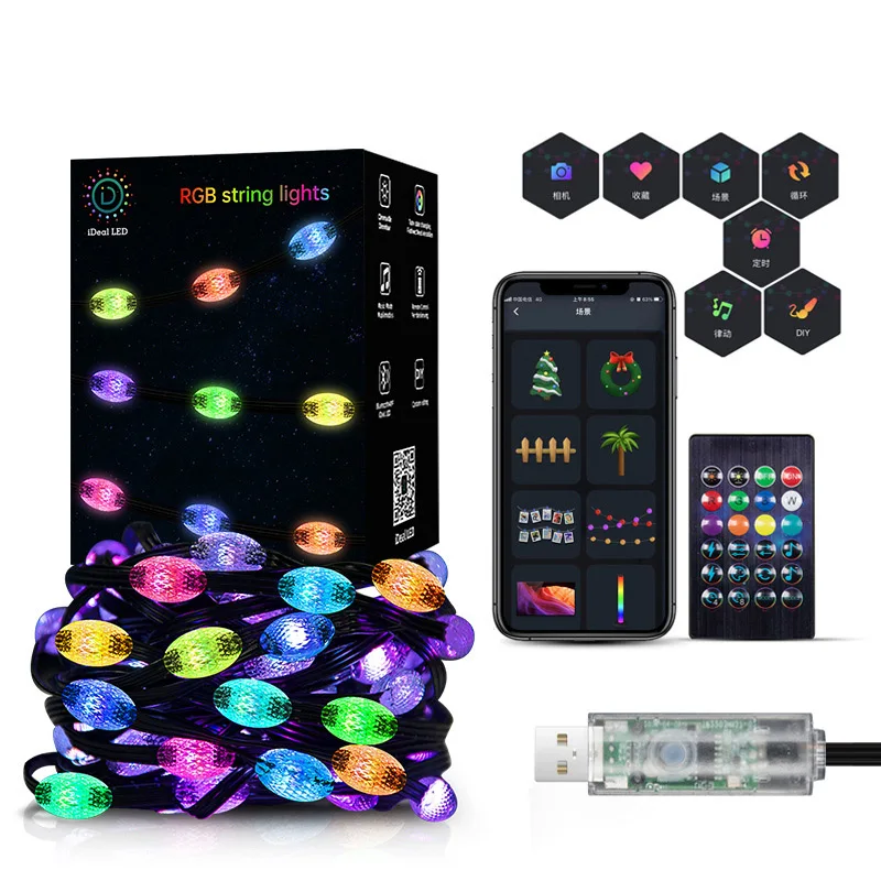 

RGB Diamond Magic String Light Outdoor Camp Decoration USB String Garden Waterproof Christmas Holiday Decor Lighting