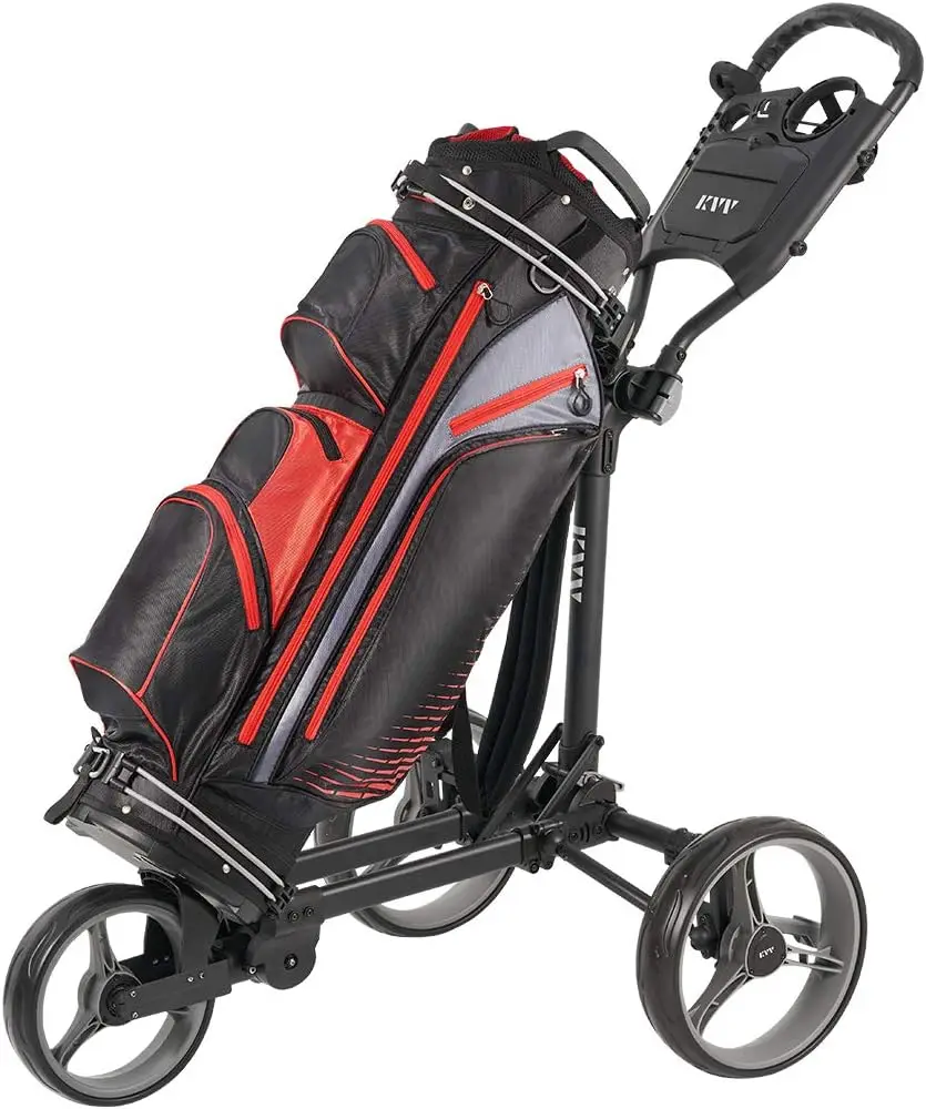3 Wheel Compact Flat Folding Design Golf Push-Pull Cart with Lightweight and Sturdy Aluminum Frame