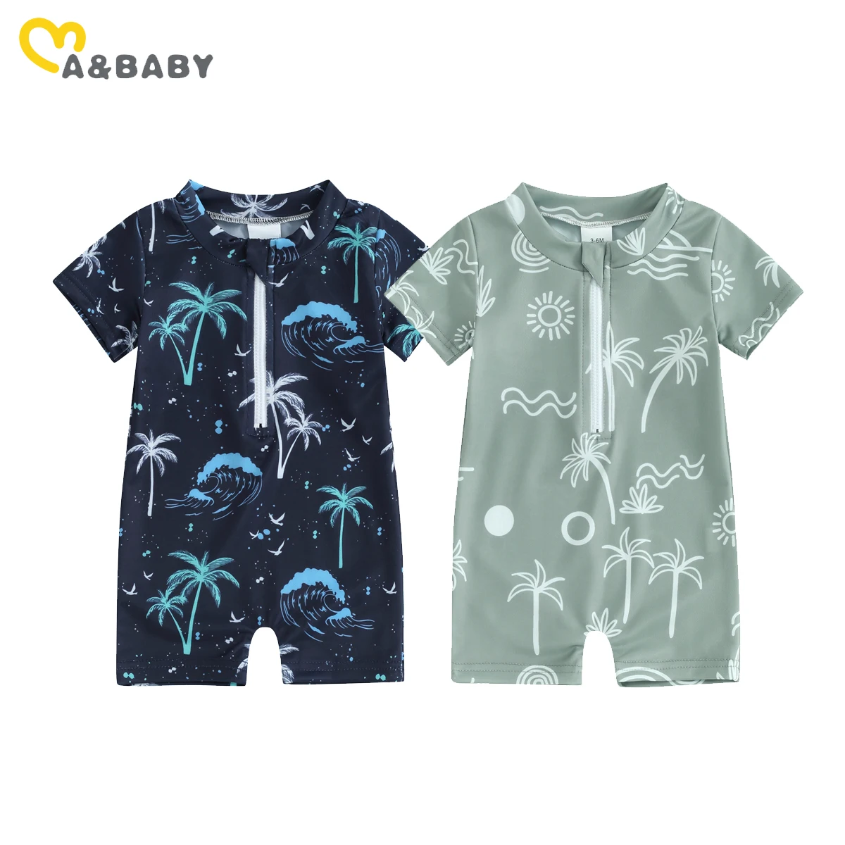 ma&baby 0-3Y Newborn Infant Toddler Baby Girl Boy Swimwear Coconut Tree Print Swimsuit Summer Beachwear Bathing Suit