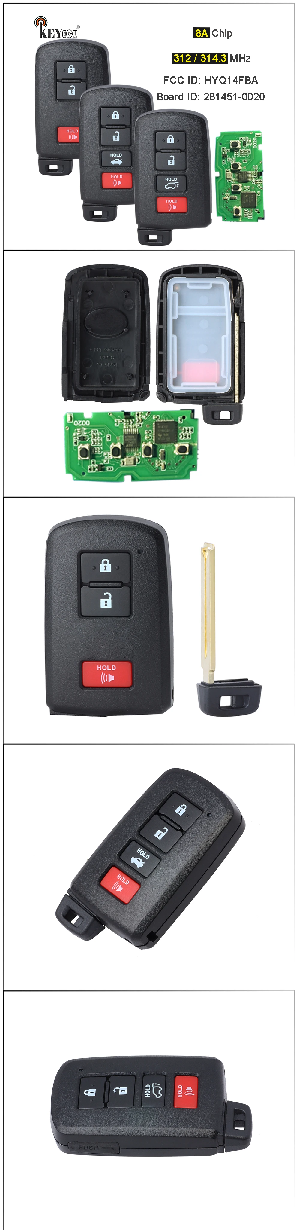 Keyforkess 312/ 314MHz ID FCC: HYQ14FBA 281451-0020G Board Smart Remote Car Key Fob per Toyota Rav4 Corolla Camry Avalon RAV4 Prius - S0cd222344e9f47bfb2d9fb64718b1b5dF