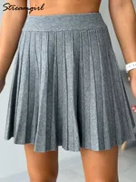 Autumn Knit White Mini Pleated Skirts For Women A Line Skirt Gray High Waist Women Knitted Pleated Short Skirts Korean Fashion - Image 3