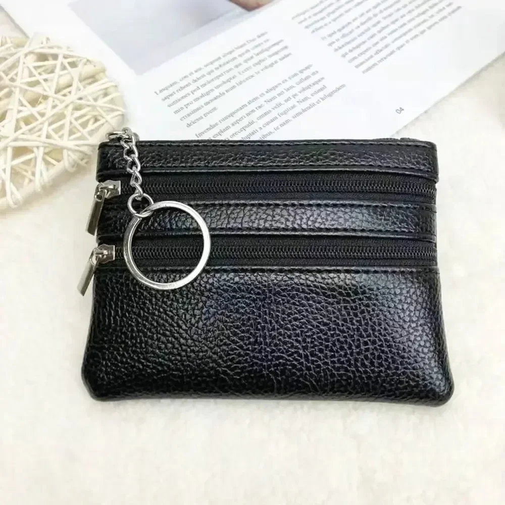 Leather Women Wallet Coin Purse Credit Card Holder Single Double Zipper Pocket Women Bag Multi-card Fashion Black Zipper Wallet