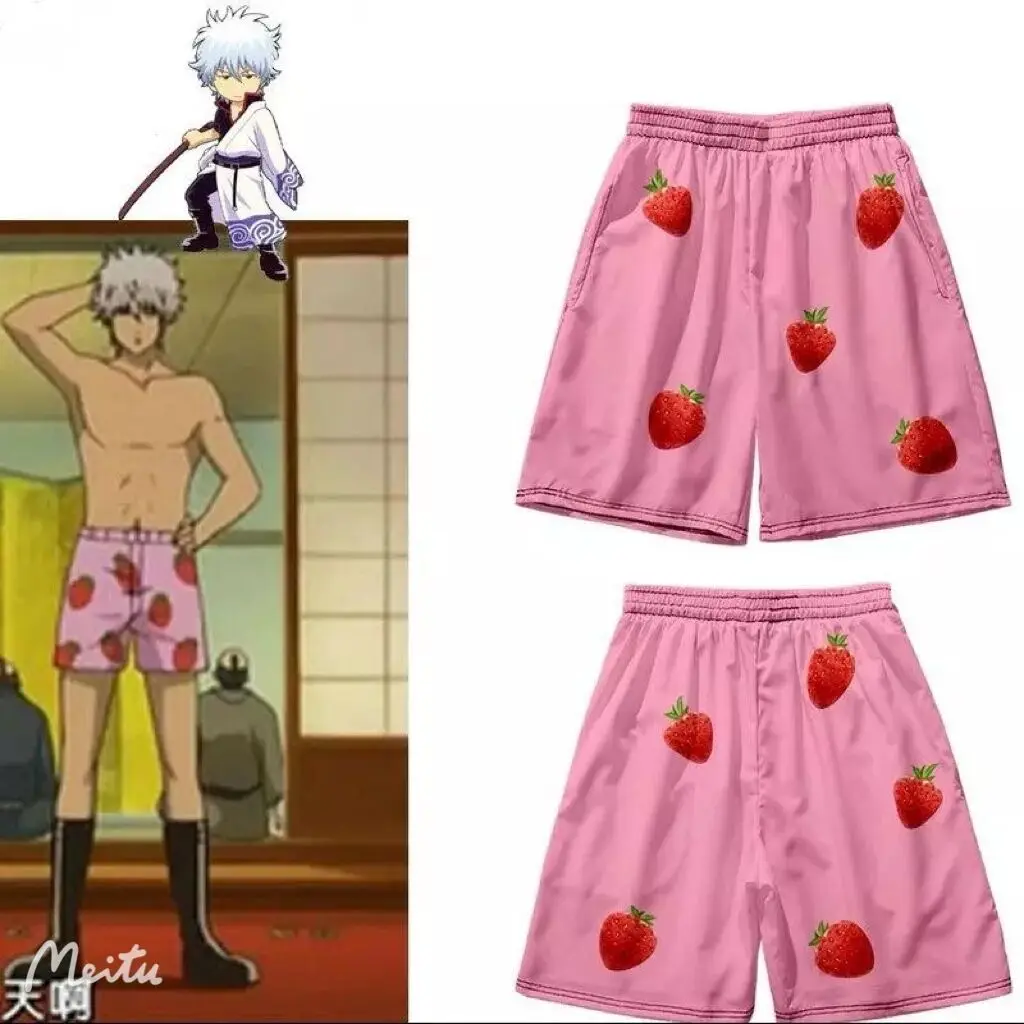 

Anime Gintama Sakata Gintoki Beach Shorts Cosplay Costume Pink Strawberry Pant Casual Home Sports Short Pants Unisex Summer Pant