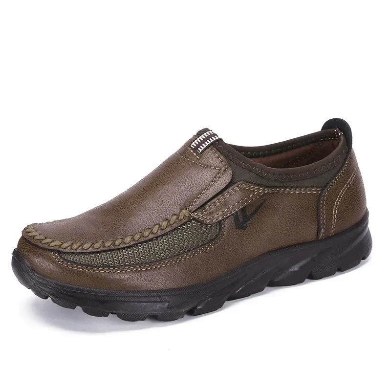 Men's Hand Stitched Loafers Breathable Casual Sneakers Retro Designer Slip on Leather Shoes Platform Moccasins Zapatillas Hombre