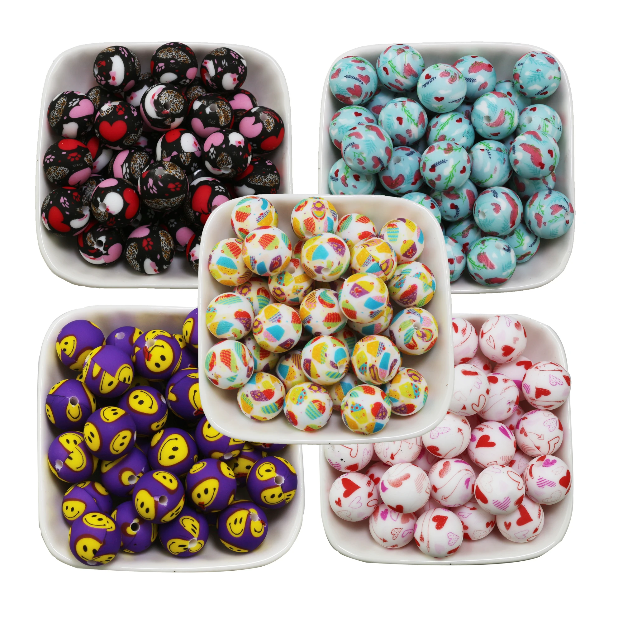 

10 Psc15mm Sunflower Daisy Printed Leopard Silicone Beads Bulk Food Grade DIY Bracelet Necklace Jewelry Pacifier Chain BPA Free