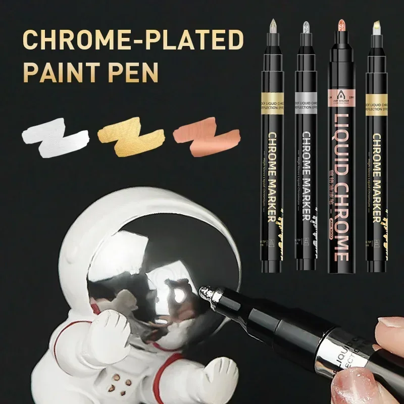 Chrome Mirror Marker Pen 0.7mm 1mm 2mm DIY Reflective Permanent Gold Silver Copper Marker Model Painting 1/2/3/4Pcs paint marker pen