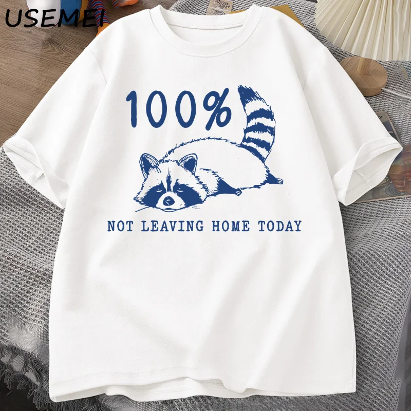 Cozy Raccoon Vintage Graphic T-Shirt - Short Sleeve Casual Wear