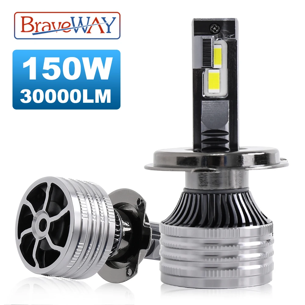 

BraveWAY 150W 30000LM H4 H7 H11 LED Bulbs for Car/Truck/Motorcycle 12V 24V 6000K LED Headlight Bulbs with Canbus