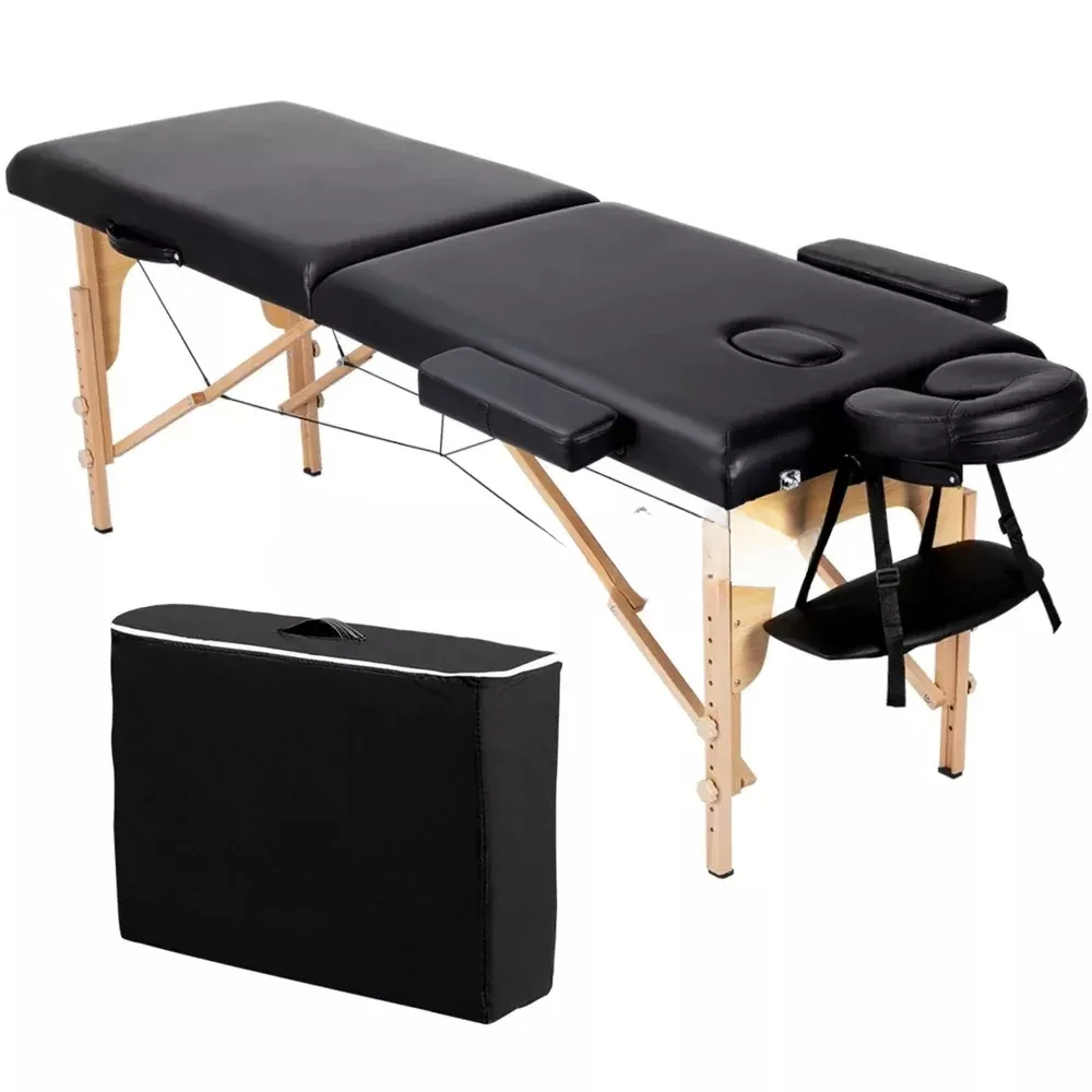 

84" Portable Adjustable 2 Section Massage Table with Headrest Armrest Pallet