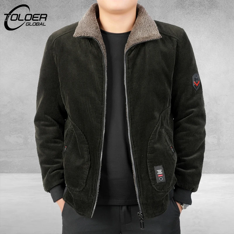 

Men 2023 New Winter Fleece Warm Thick Jackets Fashion Fur Collar Corduroy Coat Mens Autumn Outwear Military Casual Solid Jacket
