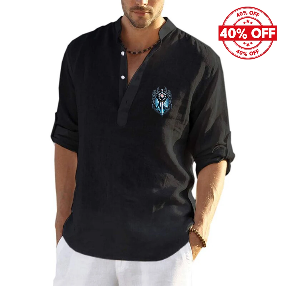 Mens Quick Drying Flax Long Sleeve Shirt Summer