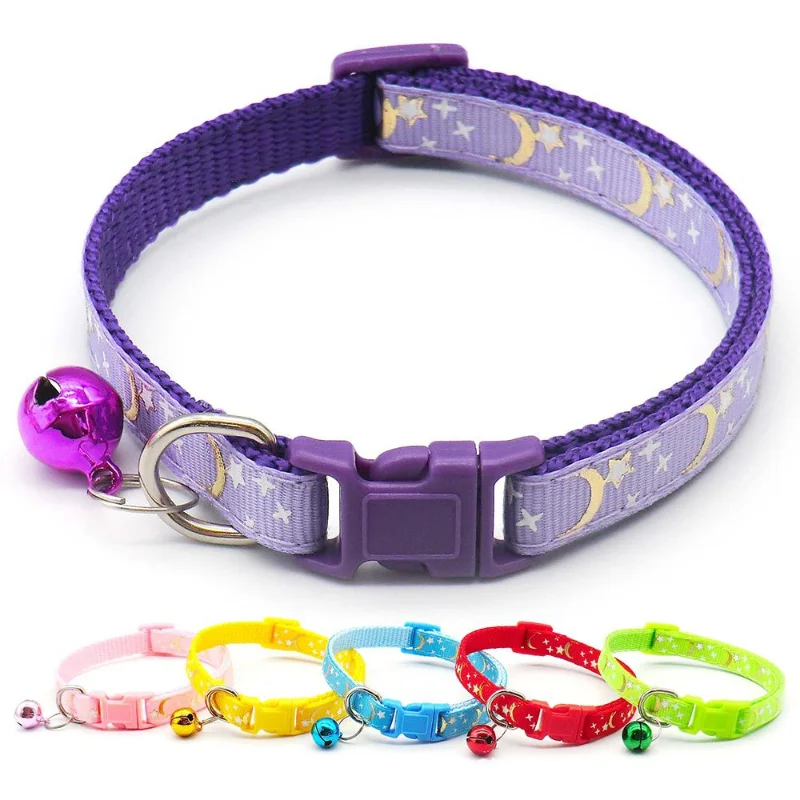 Cute Cat and Dog Collar Moon Star Print With Bell Detachable Cat Collar