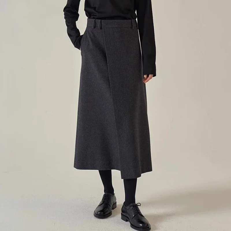 

Office Lady Gray Wool Bustier Skirt Women 2024 Spring New Fashion Casual Mid-length High Waist A-line Skirt Womenswear