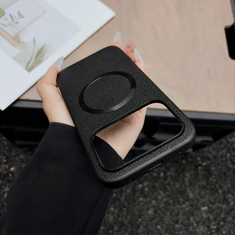 Premium Lichee Pattern PU Leather Magnetic Phone Case - Anti-Fall Protection