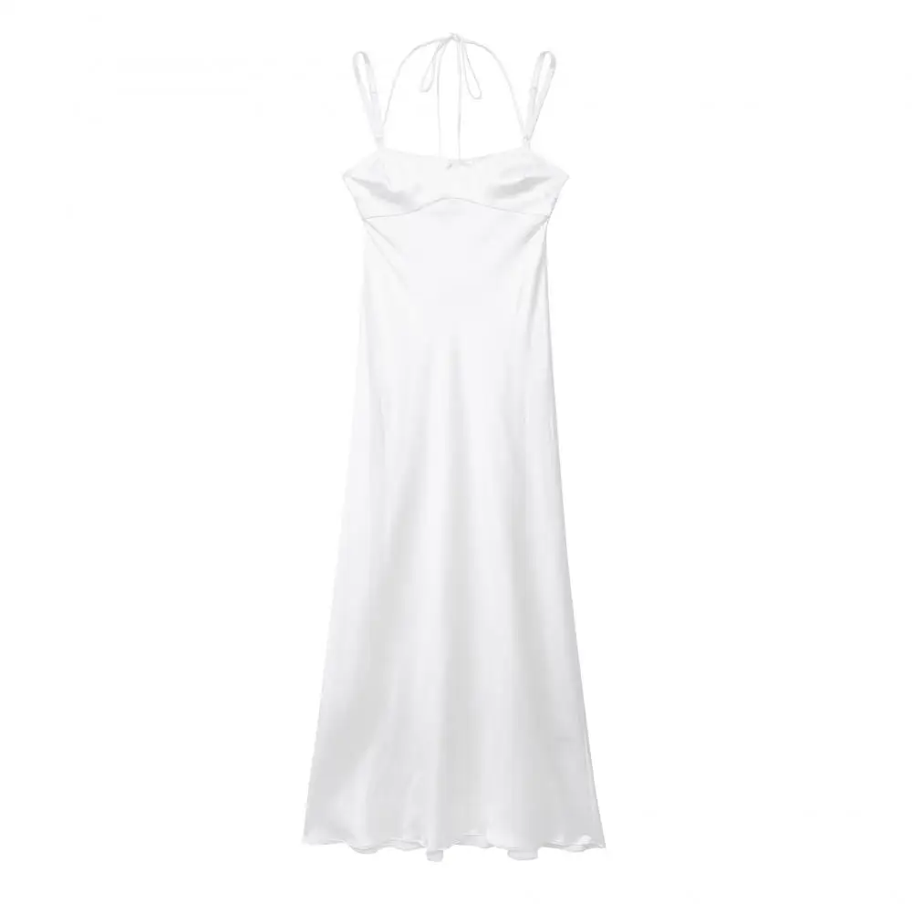 

Платье женское без рукавов, приталенный Модный пуловер с открытой спиной, на шнуровке, средней длины, однотонная Элегантная пижама, на лето