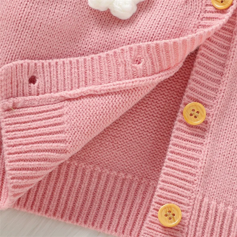 0-36M Infant Girl Sweater Cardigan Long Sleeve V Neck Button Closure Flower Winter Warm Knit Sweater Baby Girls