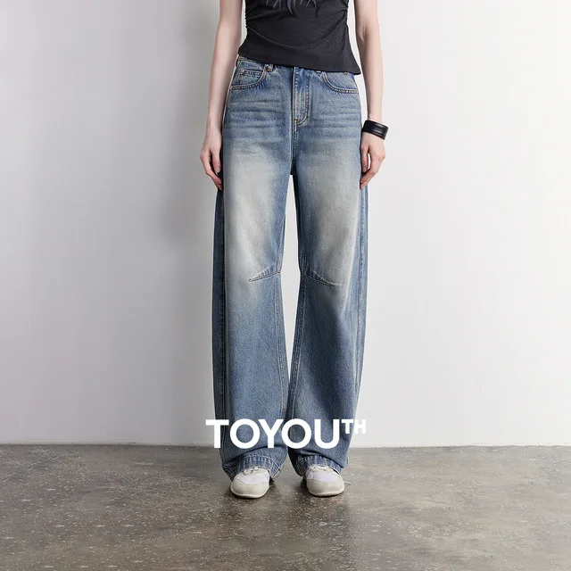 TOYOUTH Women Denim Jeans 2026 Summer New High Waist Curved Knife Pants 1