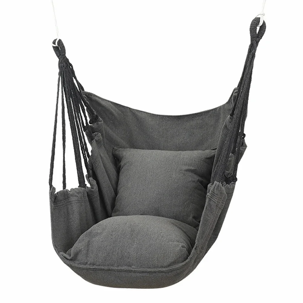 

HooRu-silla hamaca portátil para exteriores, Columpio de cuerda colgante plegable con almohada de algodón para Picnic, jardín y