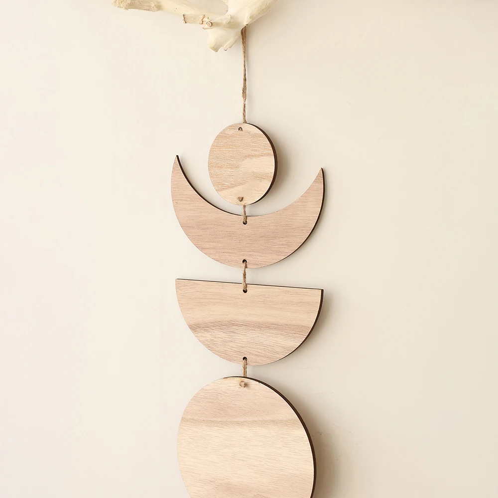 Wall art decor christmas garland decoration dream catcher wall decoration wood beads ornaments Wooden Moon Phase Garland Wall Decor for Ramadan