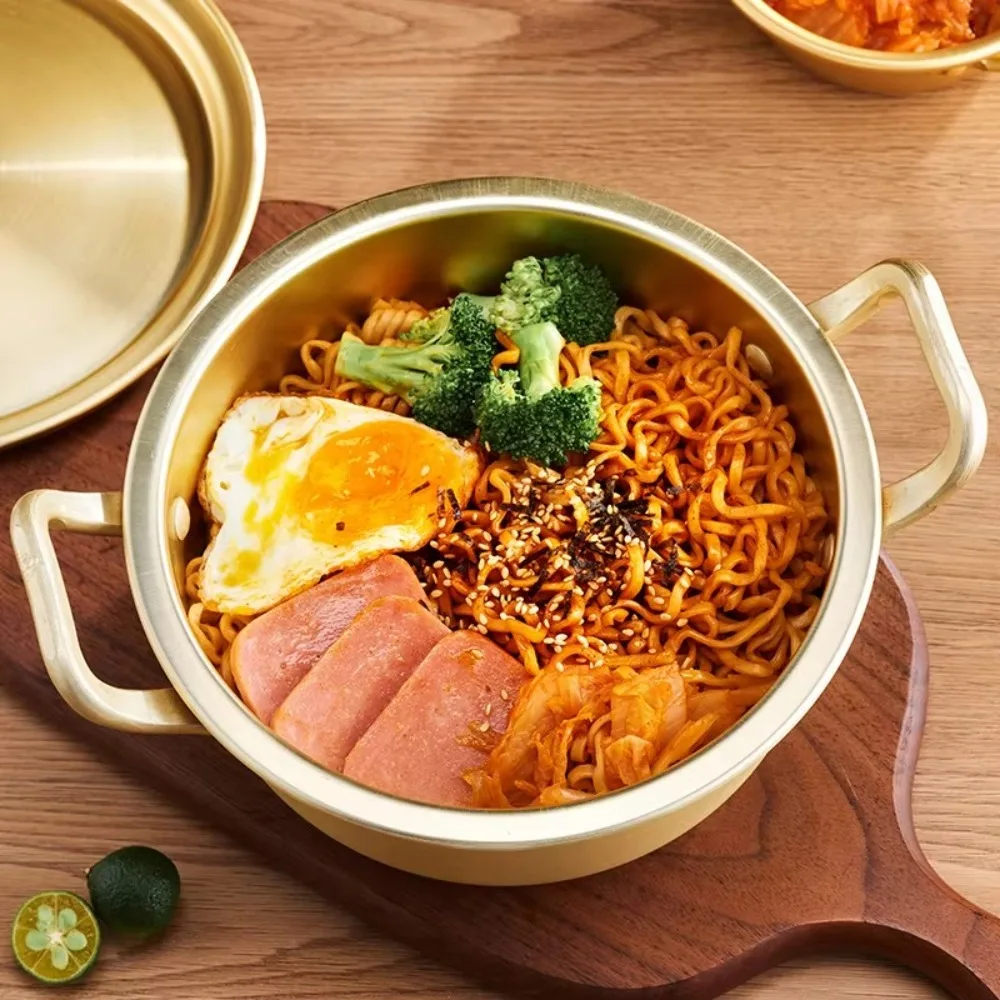 Gold Ramen Noodle Pot Double Ears with Lid Easy To Clean Soup Hot Pot Universal Aluminum Noodle Cooking Induction Cooker Gas