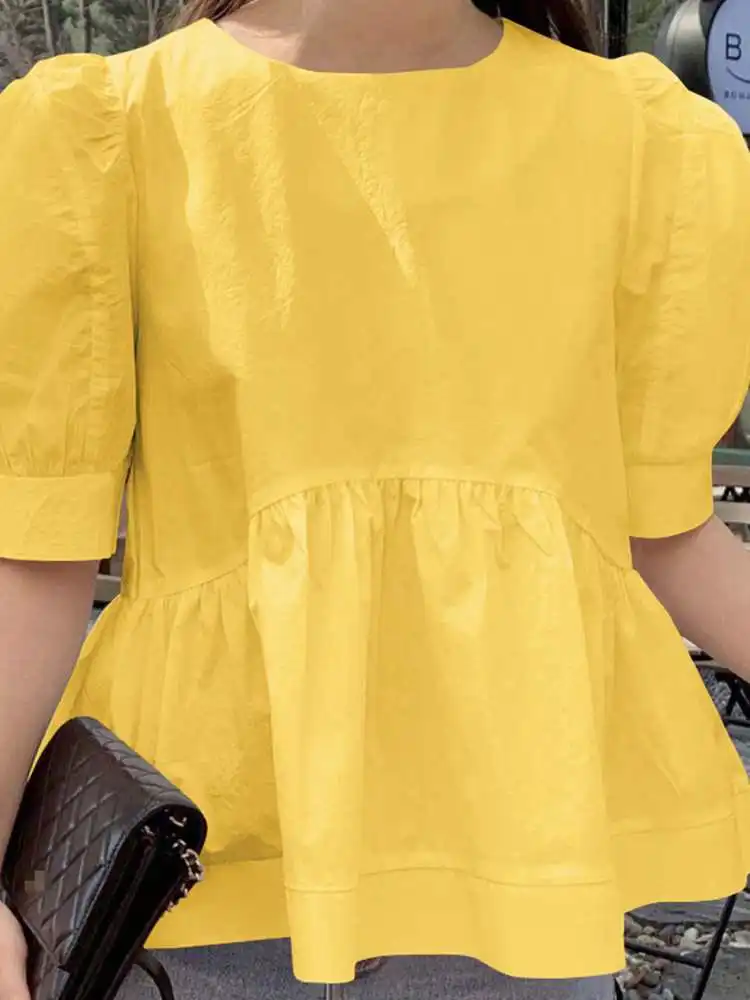 VONDA-Blusa holgada informal para mujer, camisa de Color liso