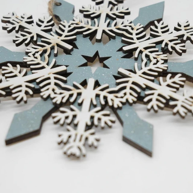 Snowflake Ornaments for Christmas Tree Blue Wooden Snowflakes