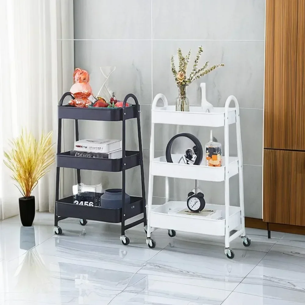 3 Tier Rolling Cart Mobile Utility Metal Storage Rack Multifunctional High Capacity Snack Storage Trolley Kitchen Organizer Rack