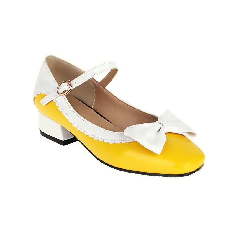 

New Yellow Blue Girls Sweet Bow Tie Shoes Womens Lolita Mixed Colors Mary Janes Low Heels Ballet Pumps zapatillas mujer