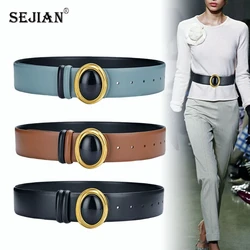 New Double-sided Girdle Ladies Simple Joker Gemstone Inlaid Leather Wide Belt Women's Decoration with Skirt Wide Belt for Women