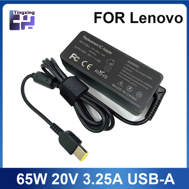 Chargeur USB AC pour ordinateur portable, 20V, 3,25 a, 65W, adaptateur d'alimentation pour Lenovo Thinkpad X301S X230S G500 G405 X1 Carbon E431 E531 T440s Yoga 13 1