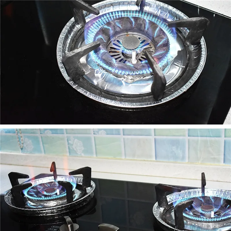 10pcs/set Gas Stove Oil Proof Aluminum Foil Tin Pad Thickened 3.5 Thread Circular/square Kitchen Cooking Practical Accessories