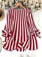 Grande taille femme mode printemps Plaid T-shirt col en v pull léger dessus respirants Style européen et américain plage voyage vêtements 3