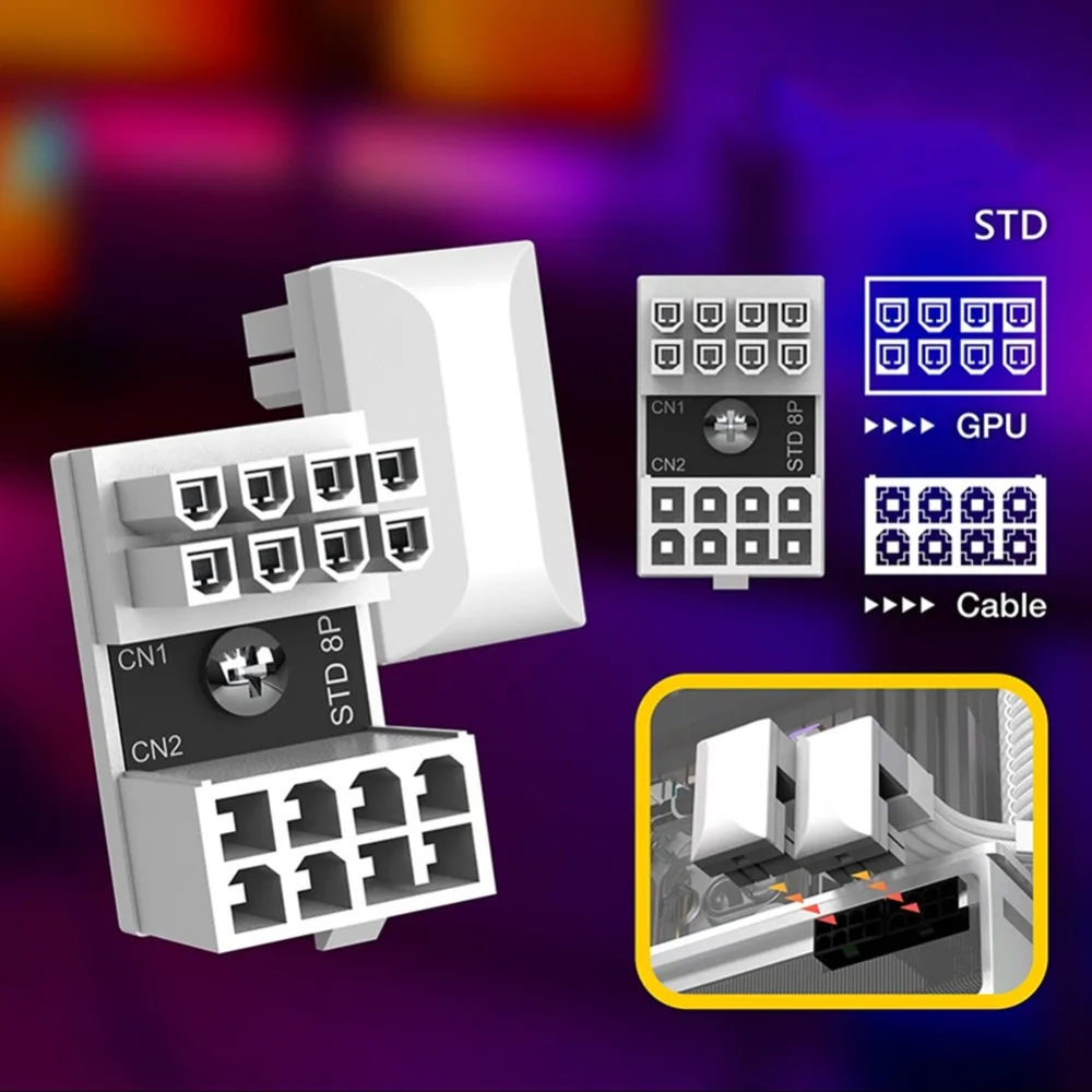 

Противоположный шарнир рулевого управления, адаптер питания для графики PCIe, 8-контактный адаптер, разъем для графической карты, угловой разъем 180 градусов