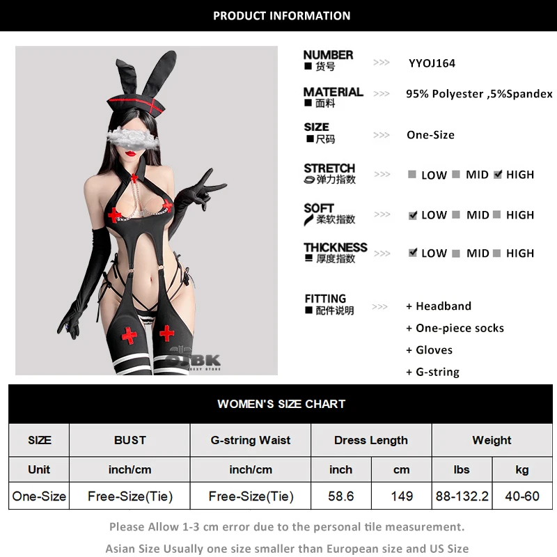 Paloli Bunny Nurse Uniform Set Backless Jumpsuit With Scooped Grooves Crosshatch Embellishment