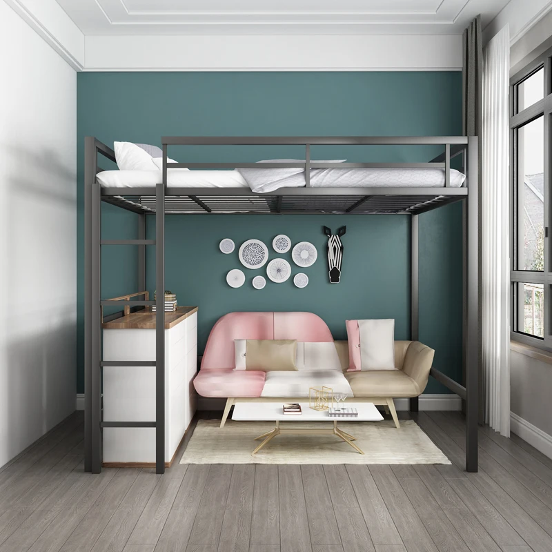 

Nordic wrought iron loft bed dormitory multi-purpose loft apartment hanger is simple and modern