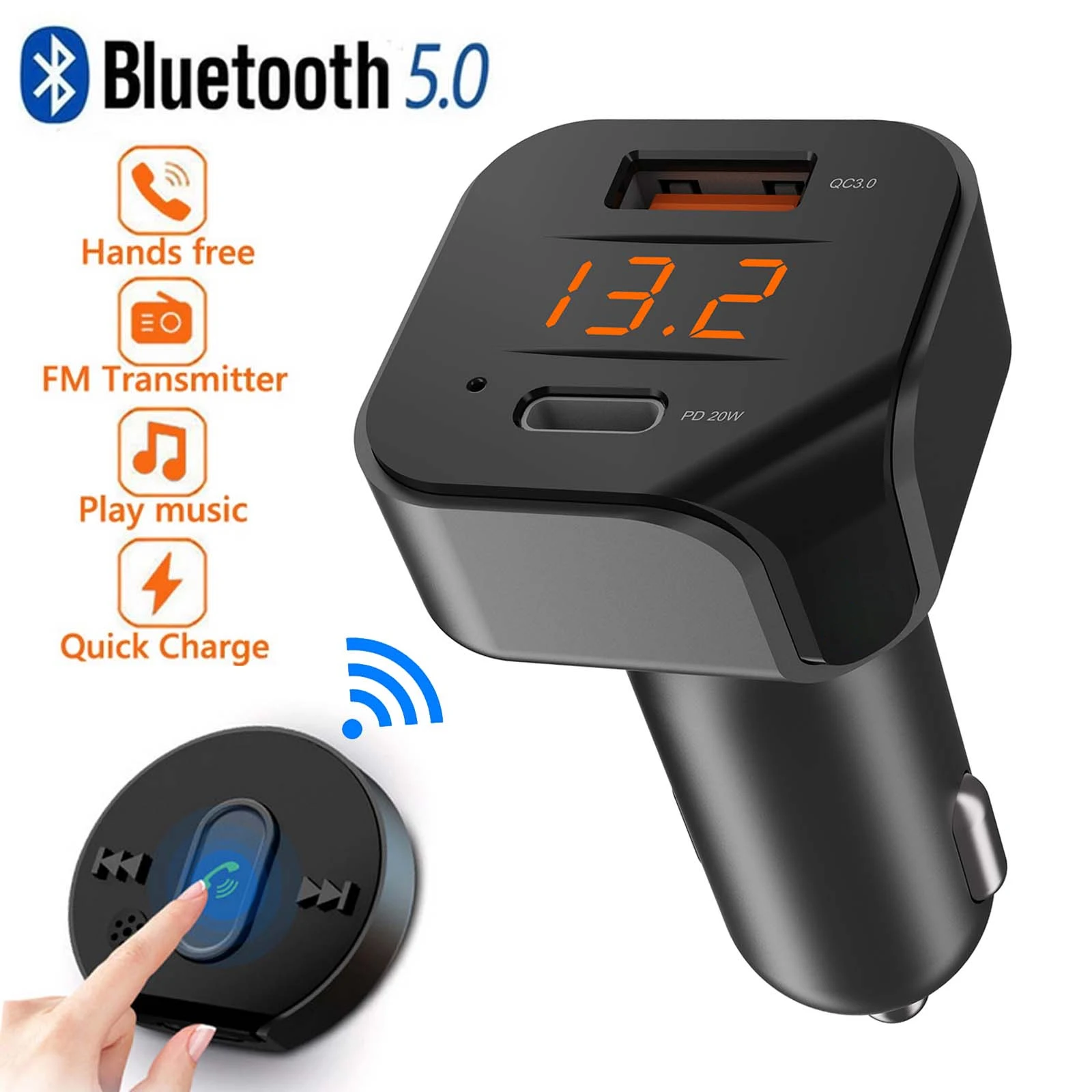 Verslaafde passend lezer Bluetooth 5.1 fm zender handsfree w/afstandsbediening draadloze carkit fm  radio modulator pd autolader 38w audio mp3 speler| | - AliExpress