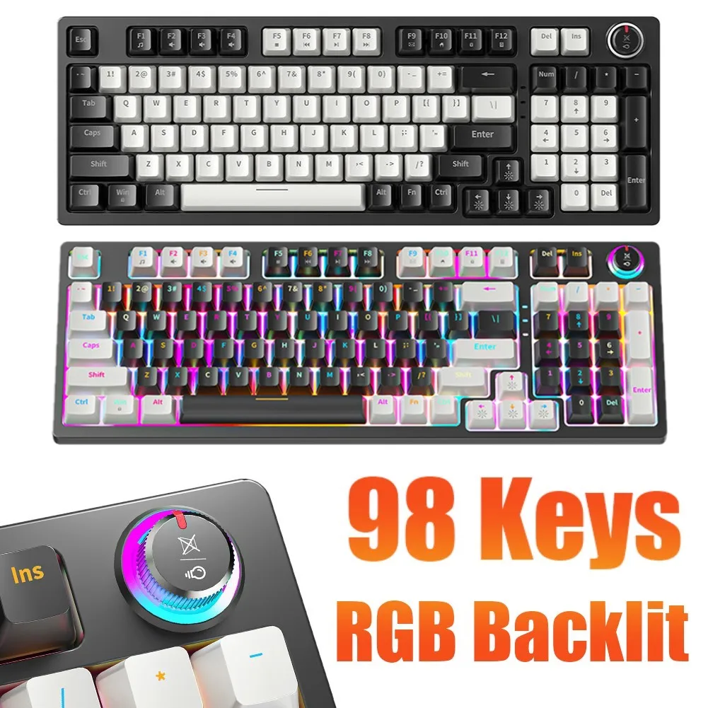 98 Keys RGB USB Mini Slim Mechanical Gaming Wired Keyboard with RGB