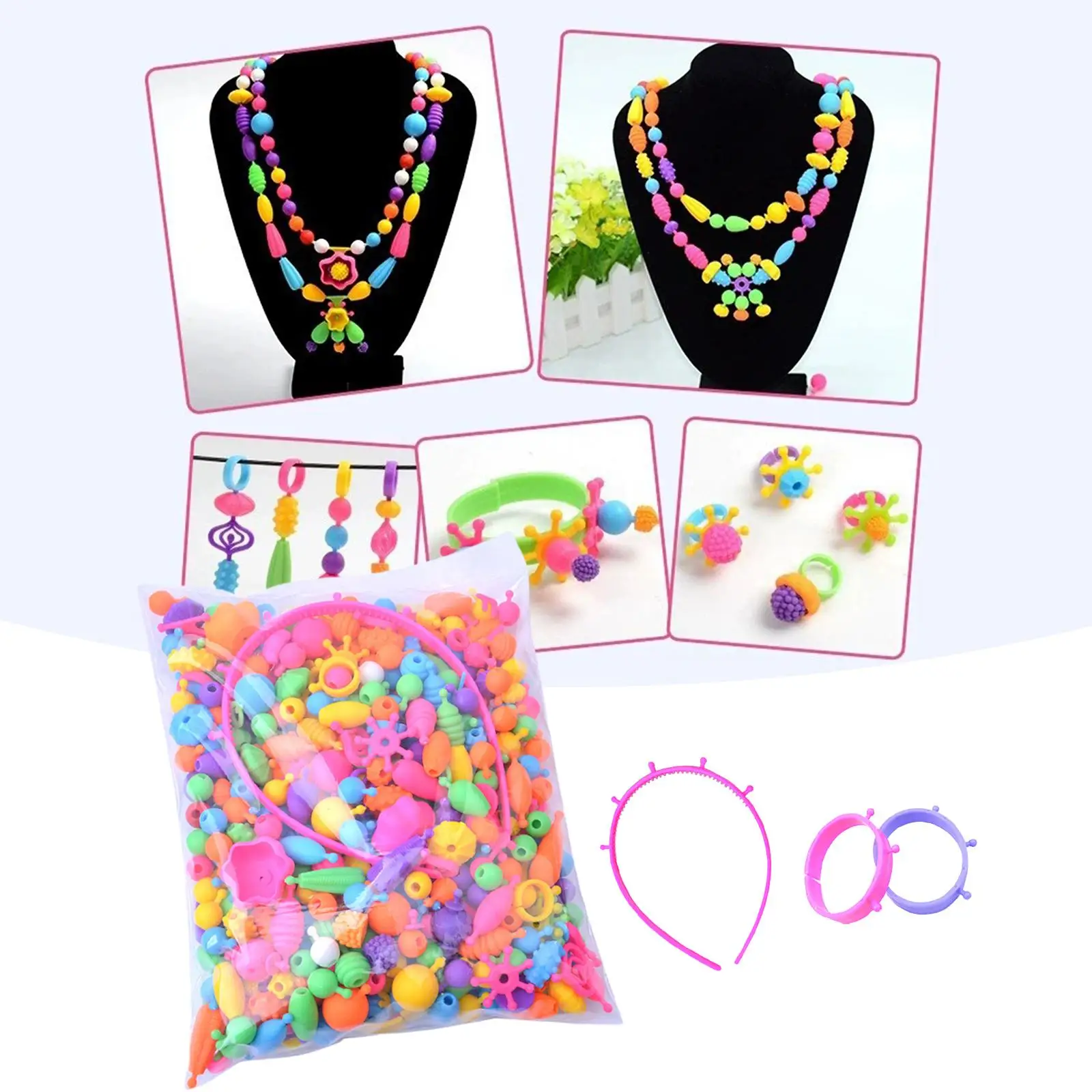 Beads for Kids Jewelry Making Kit DIY Bead Kit Toys Snap Bead Crafts Supplies for Hairband Necklace Earrings Bracelet Children